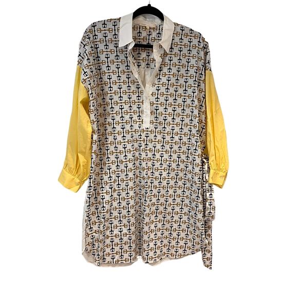 Maje Rocsi Horsebit Printed Long Sleeves Button Up Mini Shirt Dress Size XS - Picture 1 of 10